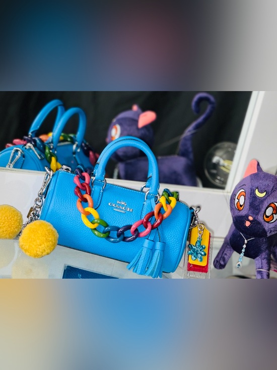 Coach Handbags - Coach Bright Blue Pebbled Leather Mini Satchel with Rainbow Chain